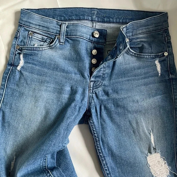 7 FOR ALLL MANKIND Skinny Light Blue Stretch Mid-Rise Denim Jeans, Size 28 - Picture 3 of 9